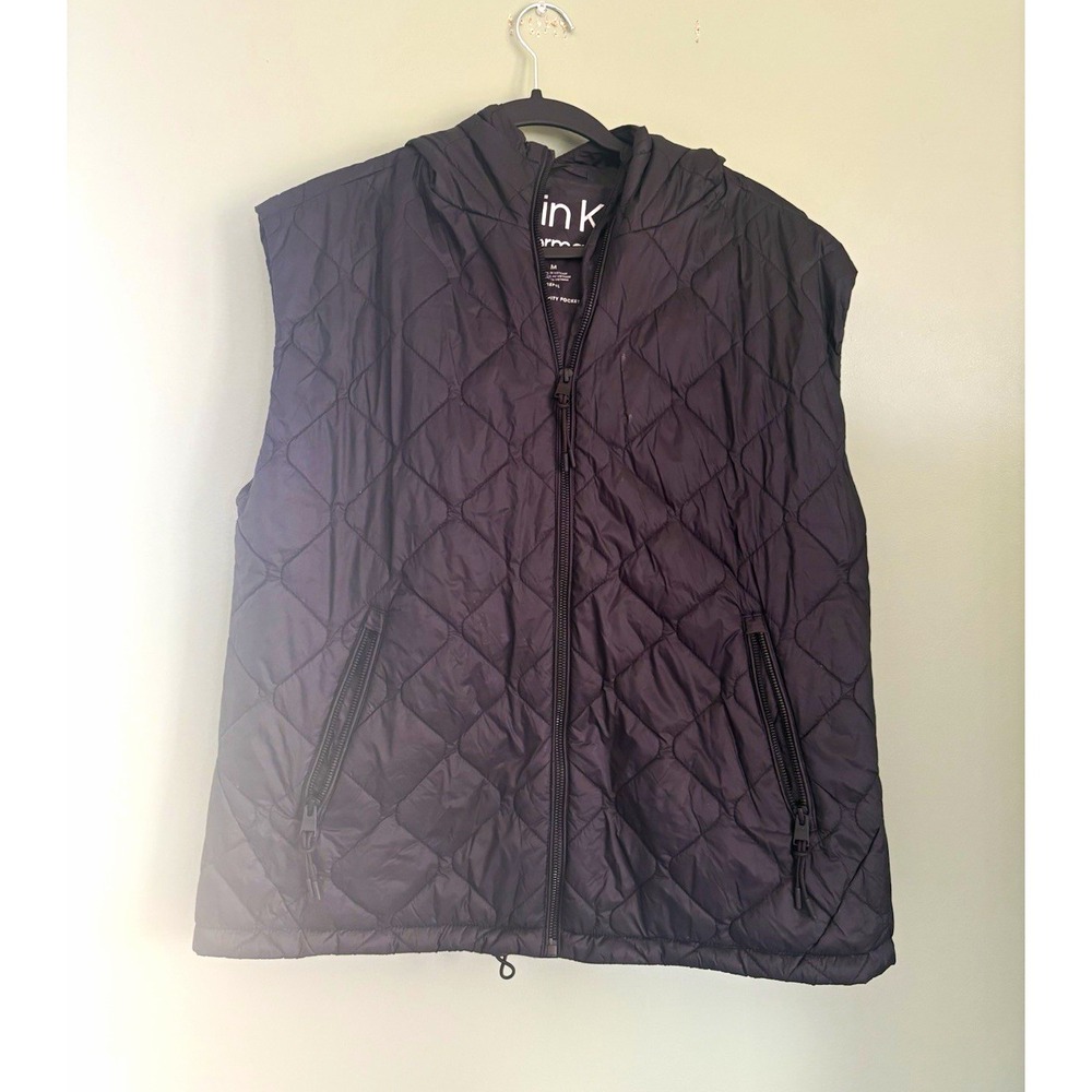 Calvin Klein Performance Women's Quilted Hooded Full Zip Vest Packable M Black